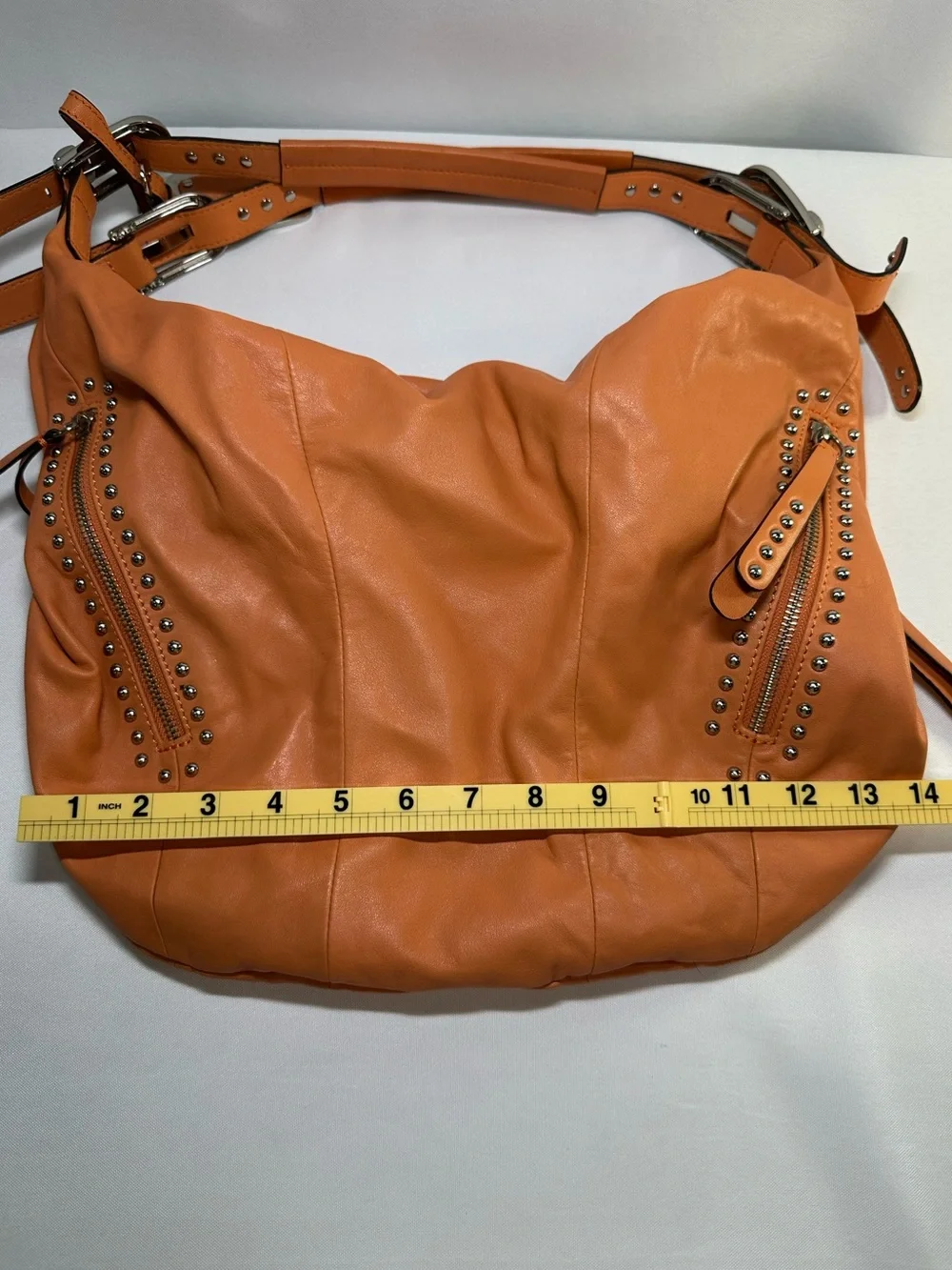 B. Makowsky Peach Leather Studded Hobo Bag Zip Wallet Set Leopard Lining Y2K⁠